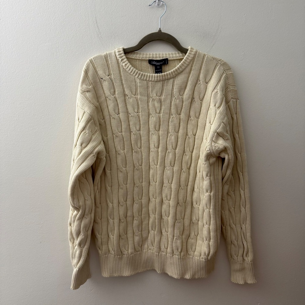 Blumarine Uomo Mens Cream Cable Knit Cotton Sweater Size L‎ Made in Italy
